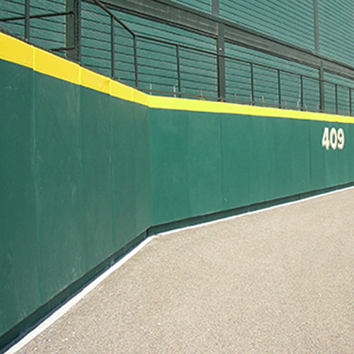 Outdoor Field Wall Padding with Grommets 5 ft x 4 ft green pad.