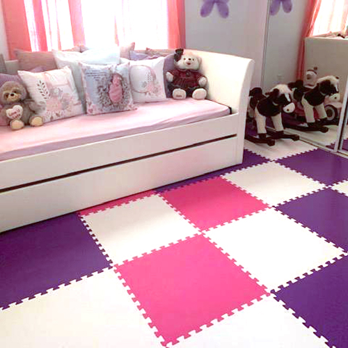 kids bedroom pink purple and white foam mats