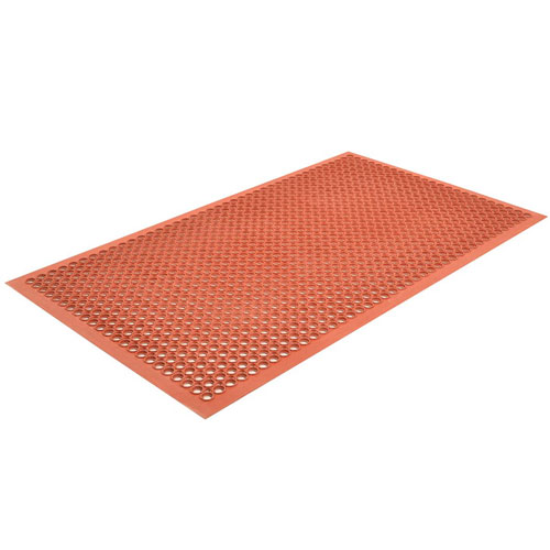 Beveled Drain Step Anti-Fatigue Mat 3X5 ft Red full ang left.