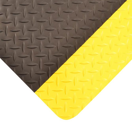 Diamond Tuff Anti-Fatigue Mat 2x75 ft black yellow corner.