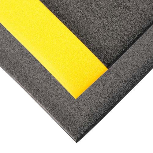 Pebble Step SOF TRED with Dyna Shield Anti-Fatigue 5/8 inch 3x12 ft black yellow corner.