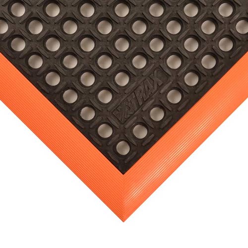 Safety Stance 3-Side Anti-Fatigue Mat 38x64 inch corner black orange.