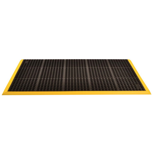 Safety Stance 3-Side Anti-Fatigue Mat 38x64 inch full tile black yellow.