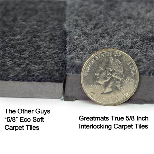 Carpet Tiles thickness comparison on 5/8 inch thickness material