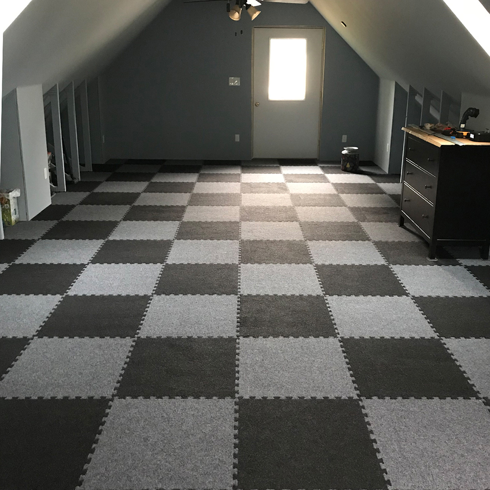 Royal Interlocking Carpet Tiles Checkerboard Pattern in Loft