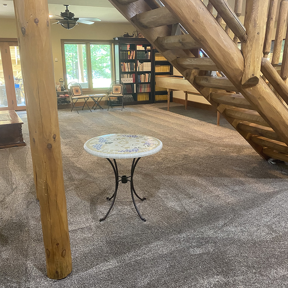 plush carpet tiles installed in basement family room