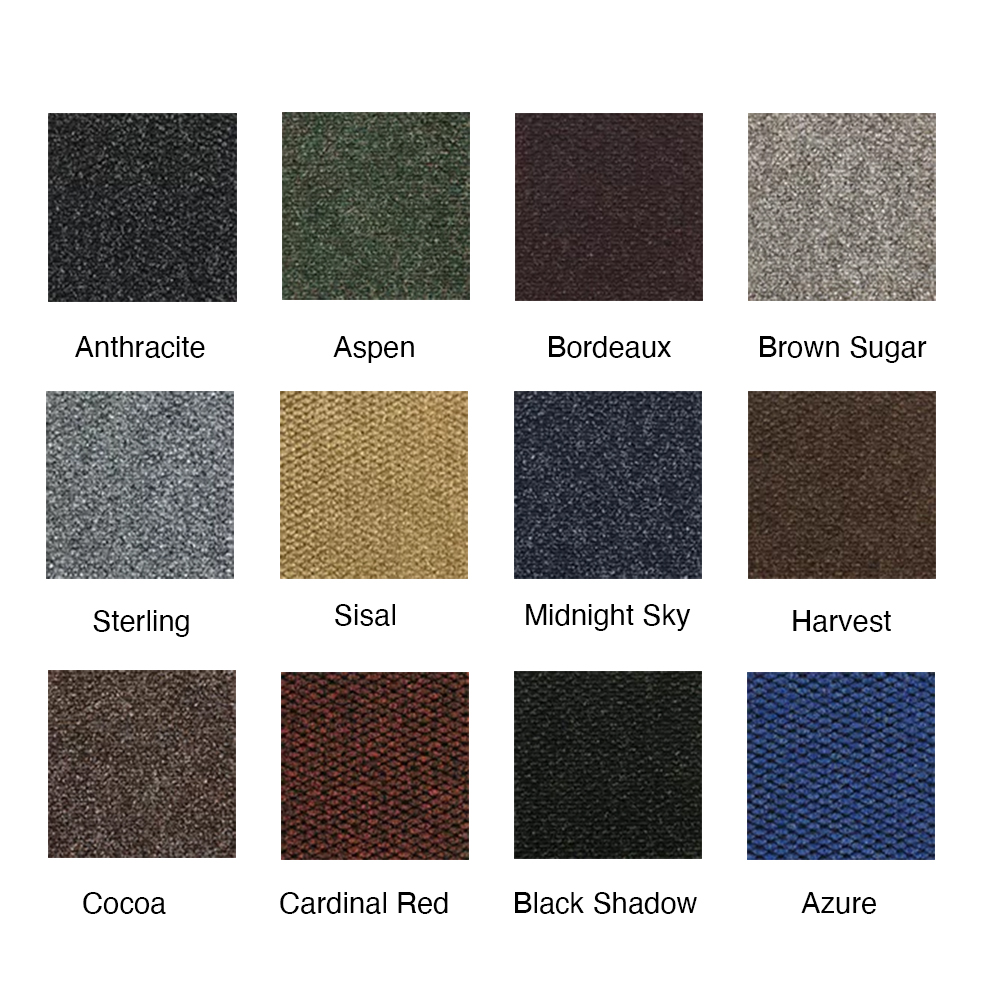 infographic showing all color options of champion xp carpet tiles