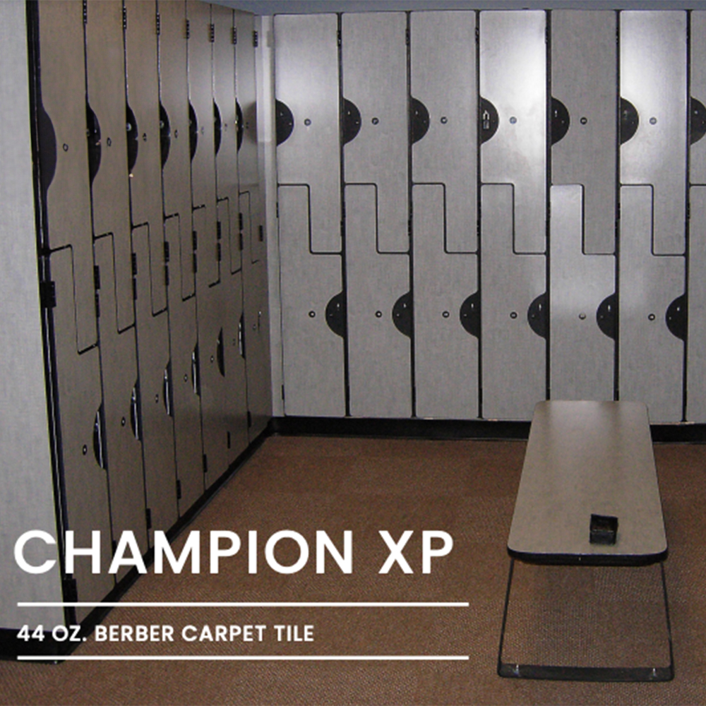 champion xp harvest brown carpet tiles installed in locker room