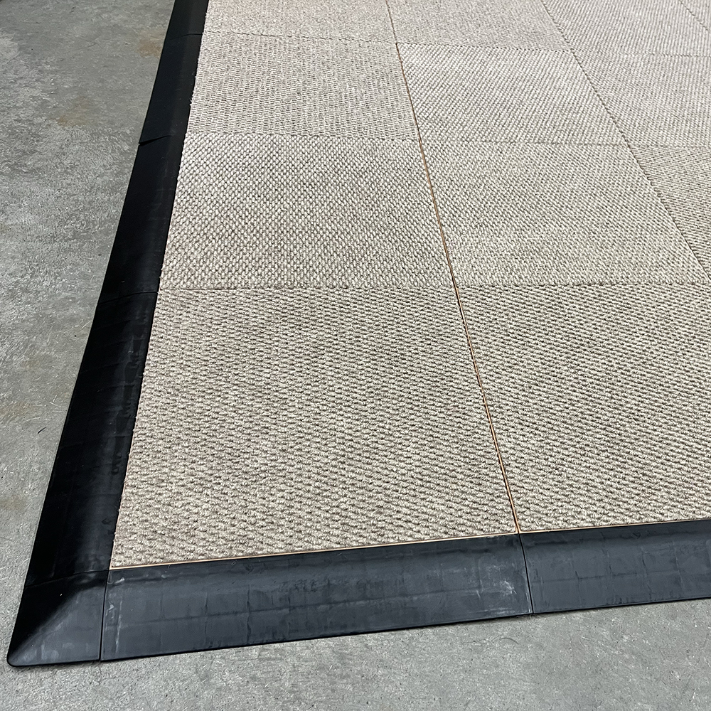 Carpet Square Modular Trade Show Tiles 20x20 Ft. Kit tan corner with borders