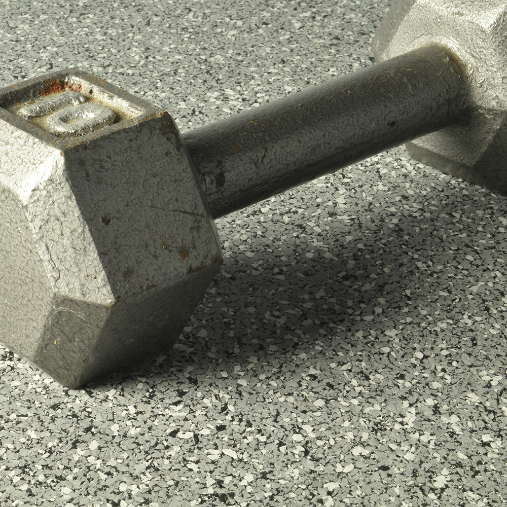 dBTile rubber gym tile grey with dumbbell