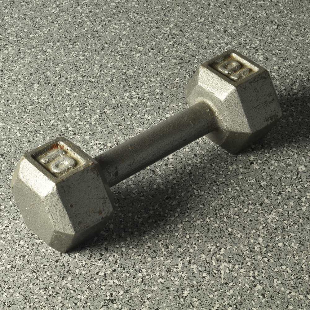 Performance Monster 22.5 mm Rolls Steel Appeal 2 gray rubber flooring with dumbbell