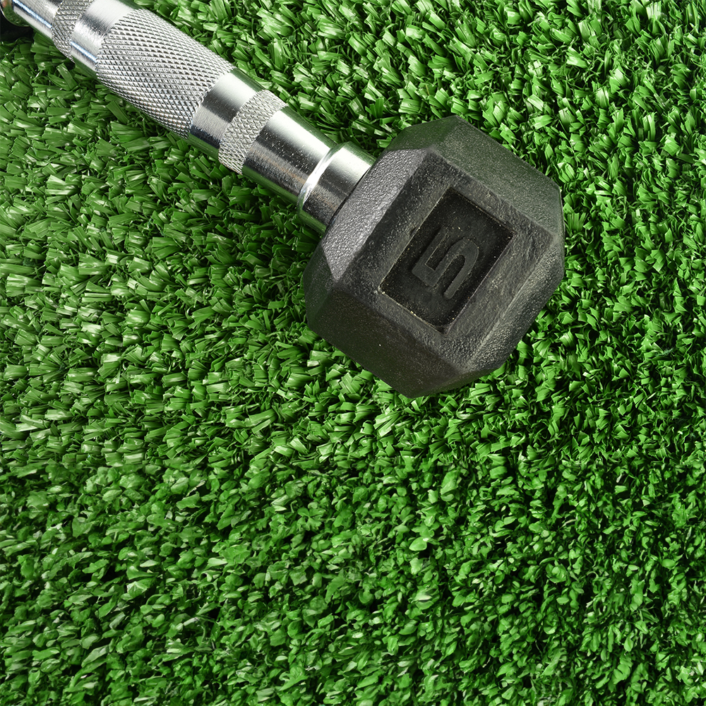 Fit Turf Outdoor Artificial Grass Turf 3/4 Inch x 15 Ft. Wide Per SF dumbbell turf close up