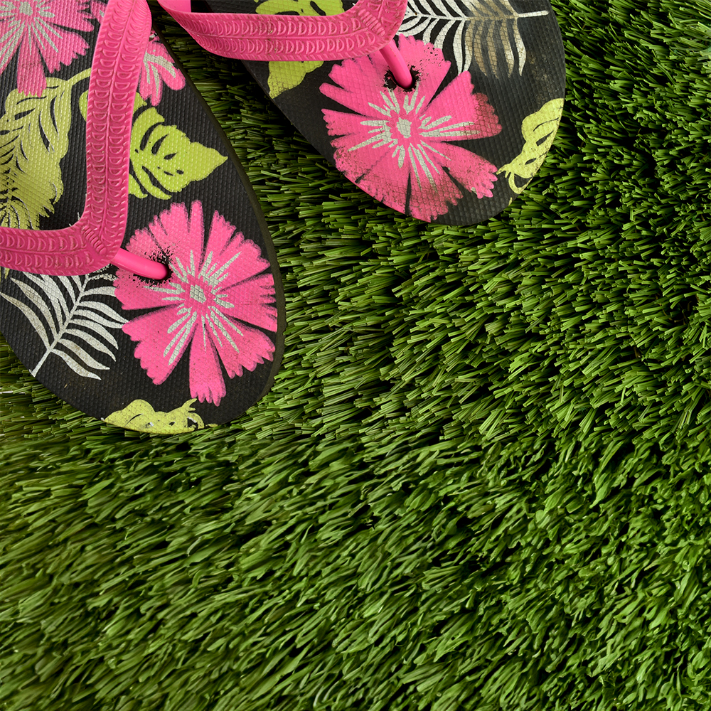 Top with flip flops ZeroLawn Platinum Artificial Grass Turf 1-1/2 Inch x 15 Ft. Wide per SF