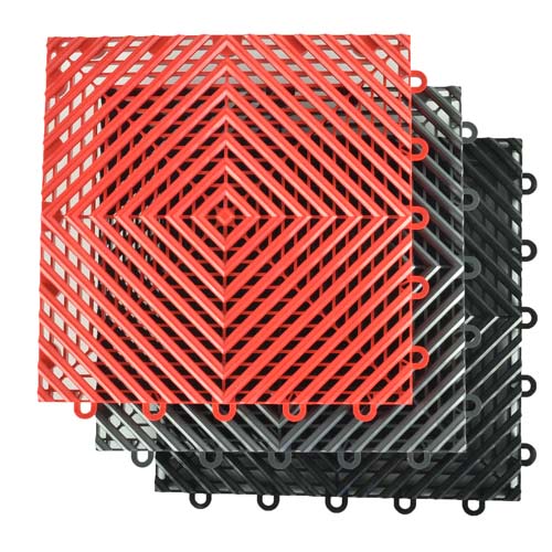 3 colors red, black, gray Perforated Click Garage Floor Tiles Interlocking Design
