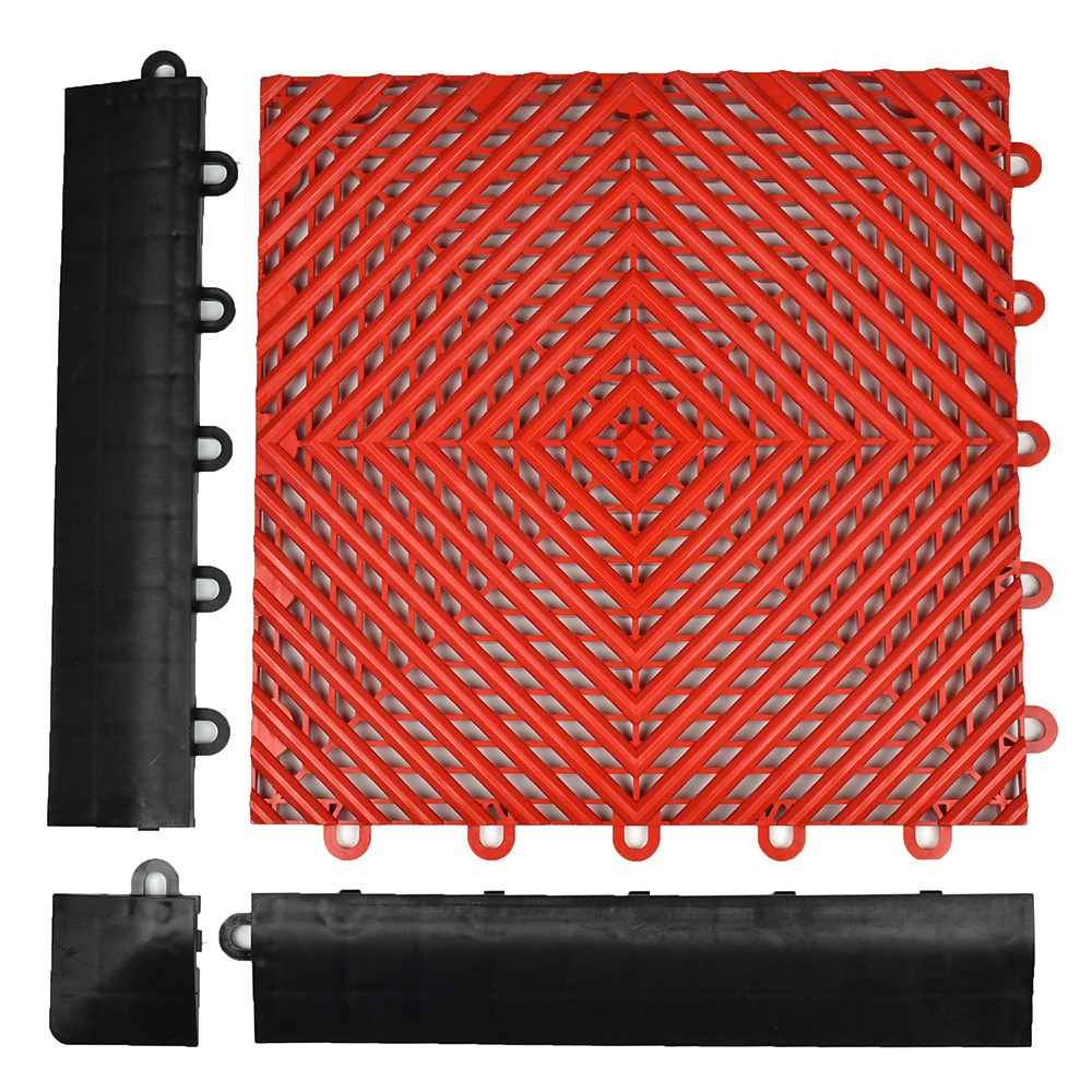 Garage Floor Drainage Tile - red full product shot with borders