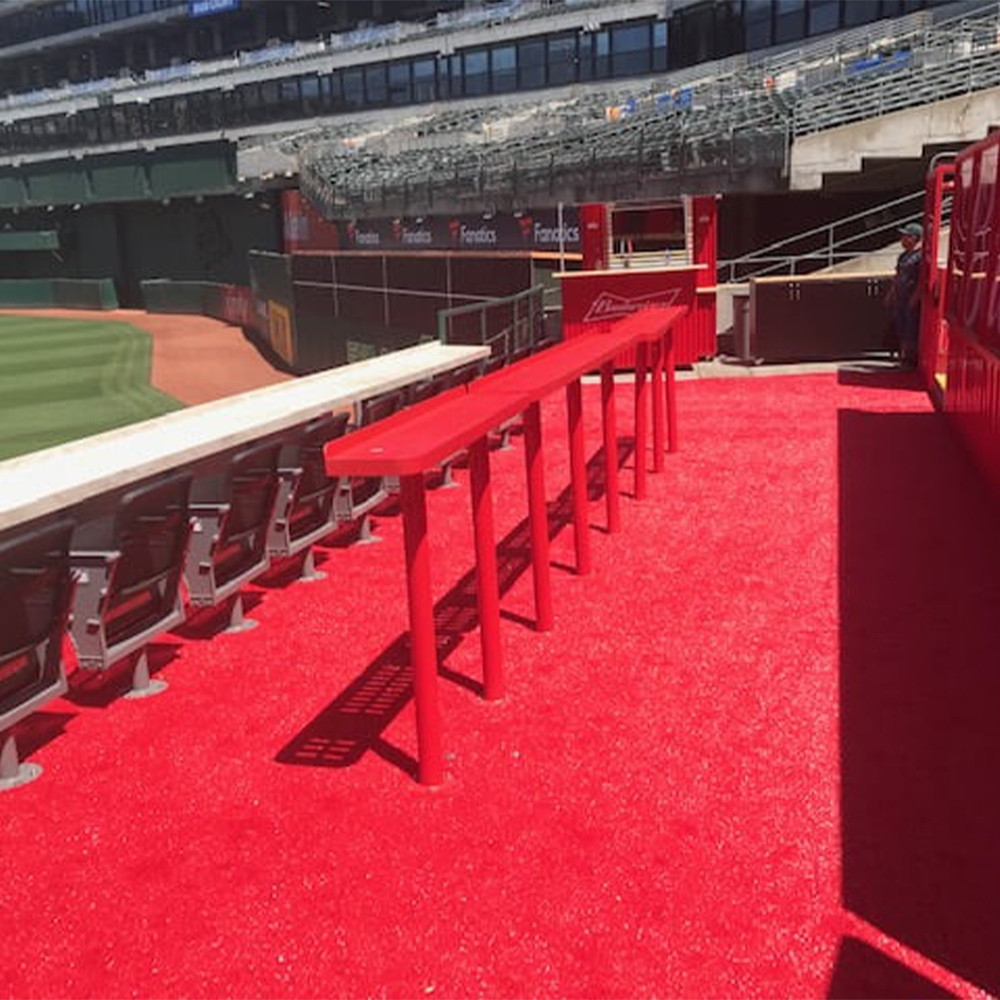 red artificial turf in baseball stadium seating