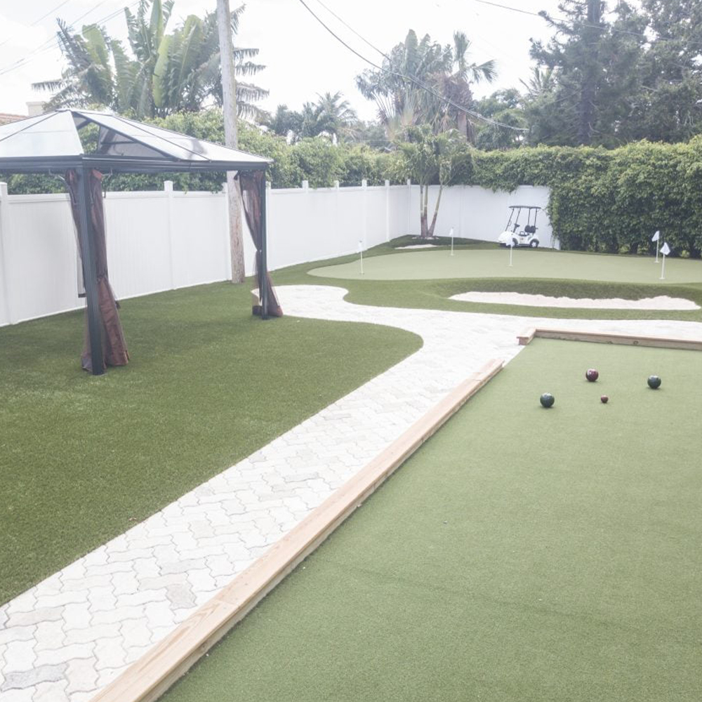 One Putt Artificial Putting Green Turf bocce ball court and putting green area