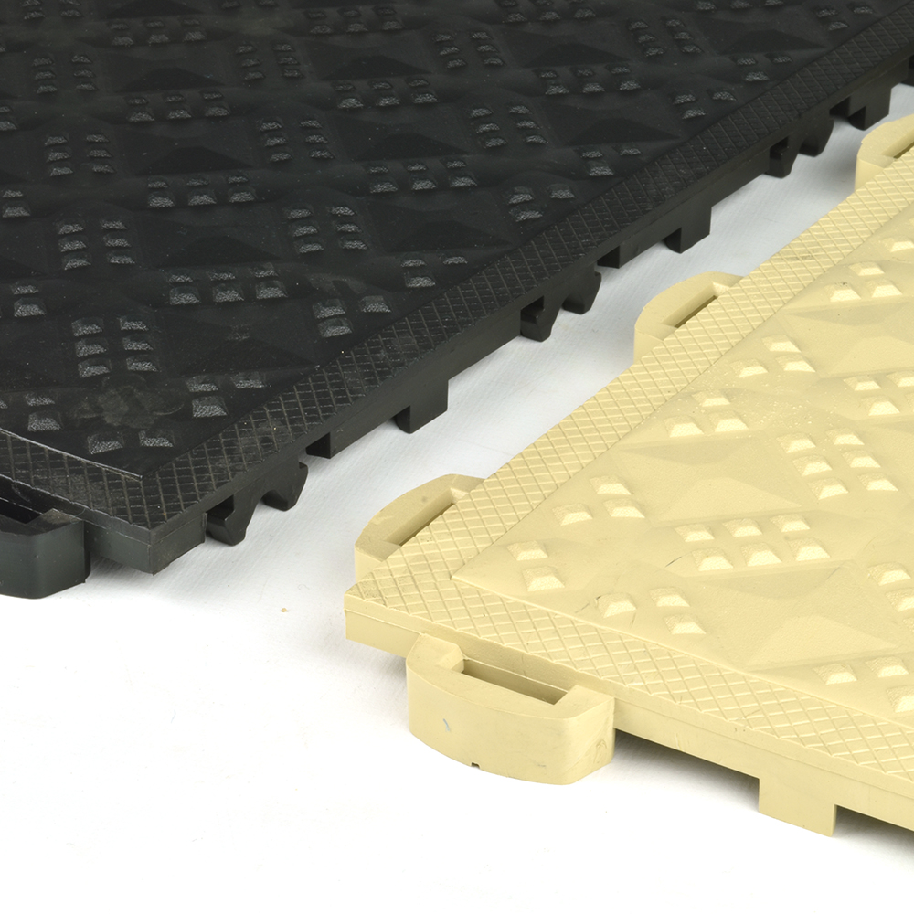 Ergo Matta Solid CushionTred Interlocks Black and Beige Tiles
