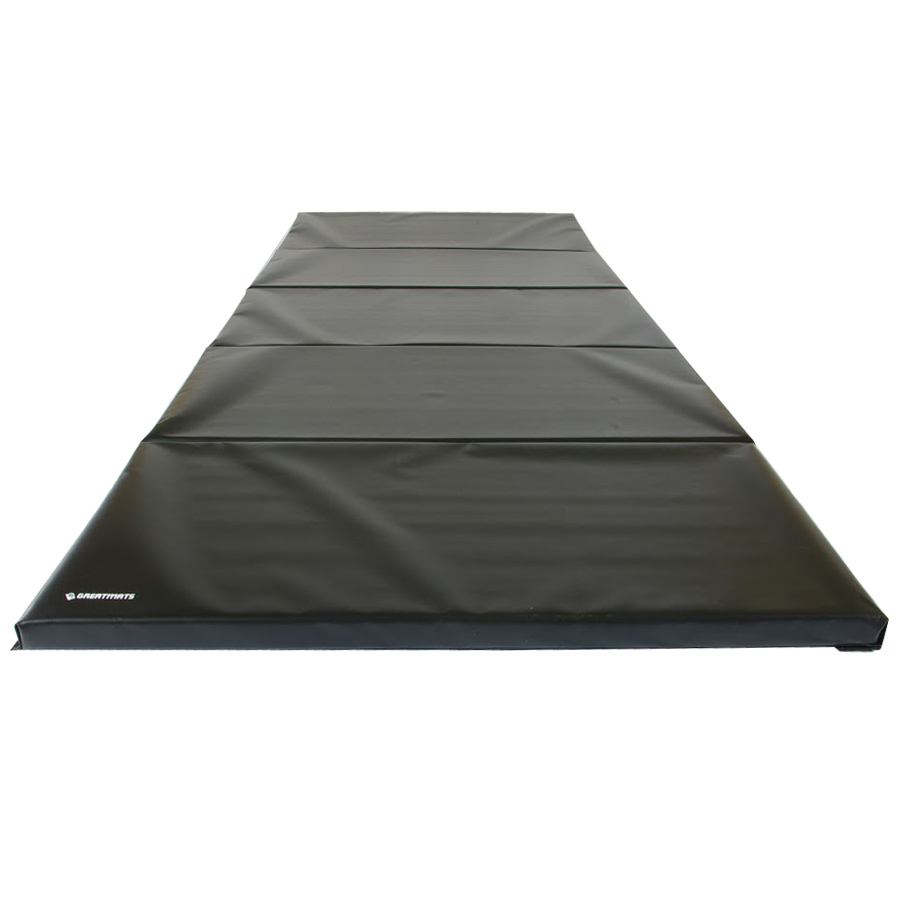 Gym Mats 4x10 Ft x 2 inch 4V 18oz black folding mat.