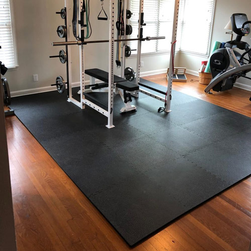 Pebble Top Home Gym Floor Mats Workout Room Tiles under equipment