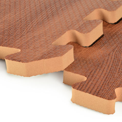 Wood Grain Reversible Interlocking Foam Tiles Trade Show 10x10 Ft. Kit interlock close.