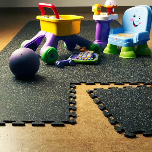 Rubber Tile 2x2 Ft x 3/8 Interlocking Sport 10% Light Gray kids.