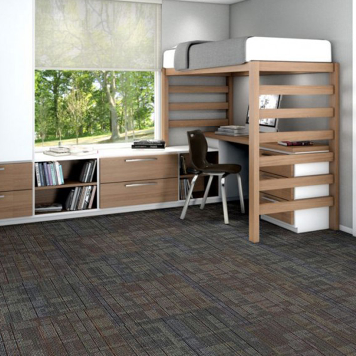 Out of Bounds Commercial Carpet Tile .25 Inch x 2x2 Ft. 13 per Carton Intermix colors kids bunks in Cabin