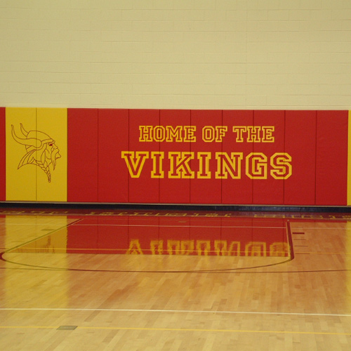 Gym Wall Pads 2x6 Ft Class A Fire Rated showing team logo.