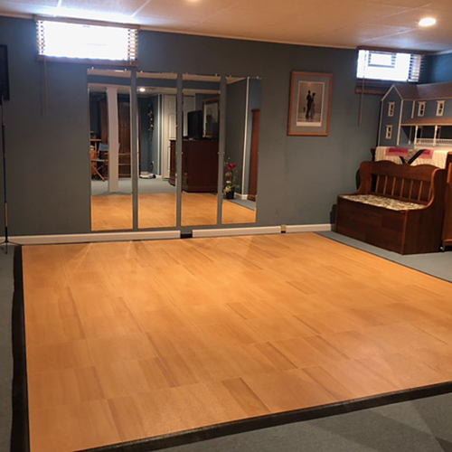 small ballroom dance area with max tile maple flooring