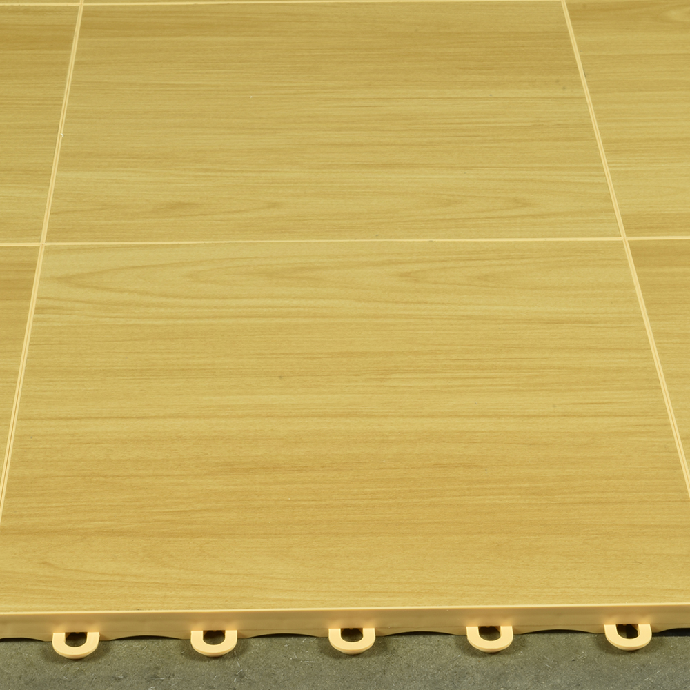 HomeMax Raised Floor Tile 5/8 Inch x 1x1 Ft. honey oak install close up