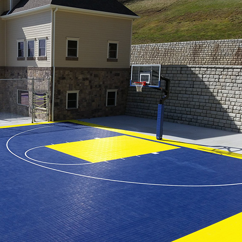 HomeCourt Sport Tile blue and yellow basketball court flooring 
