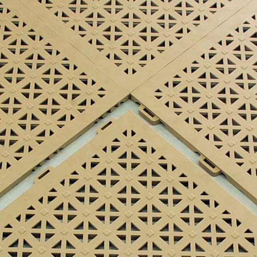 close up of 4 Staylock perforated outdoor tiles interlocking