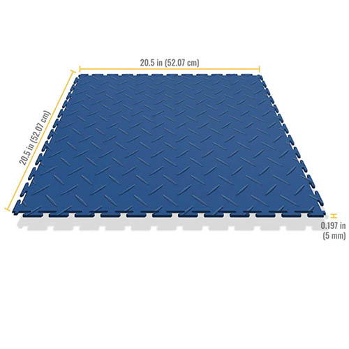 blue diamond plate garage floor tile diagram showing dimensions