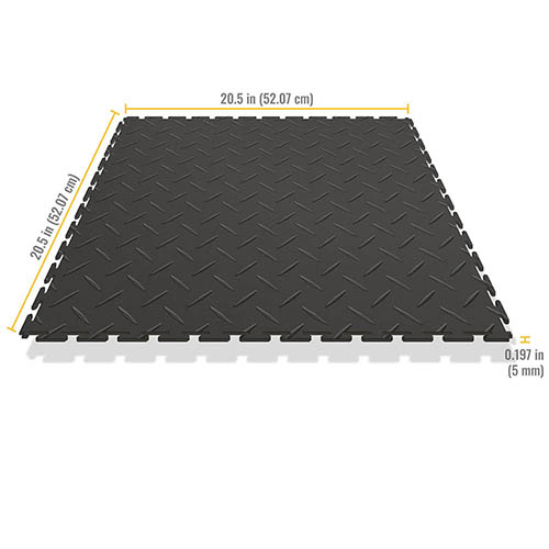 dark gray diamond plate floor tile diagram showing dimensions