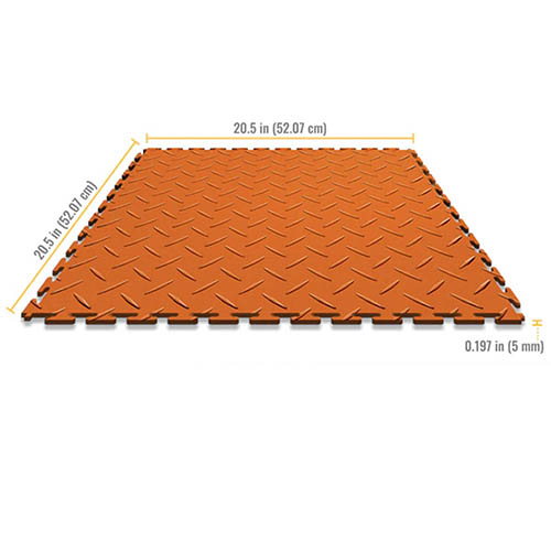orange diamond plate garage floor tile diagram showing dimensions