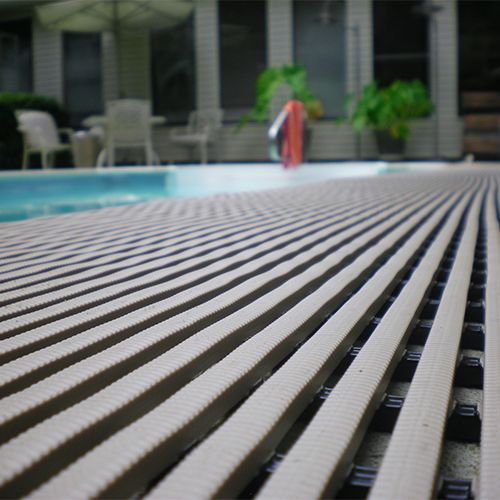 gray Heronrib Wet Area Safety Matting Roll 2 x 33 ft Roll Layout Closeup poolside