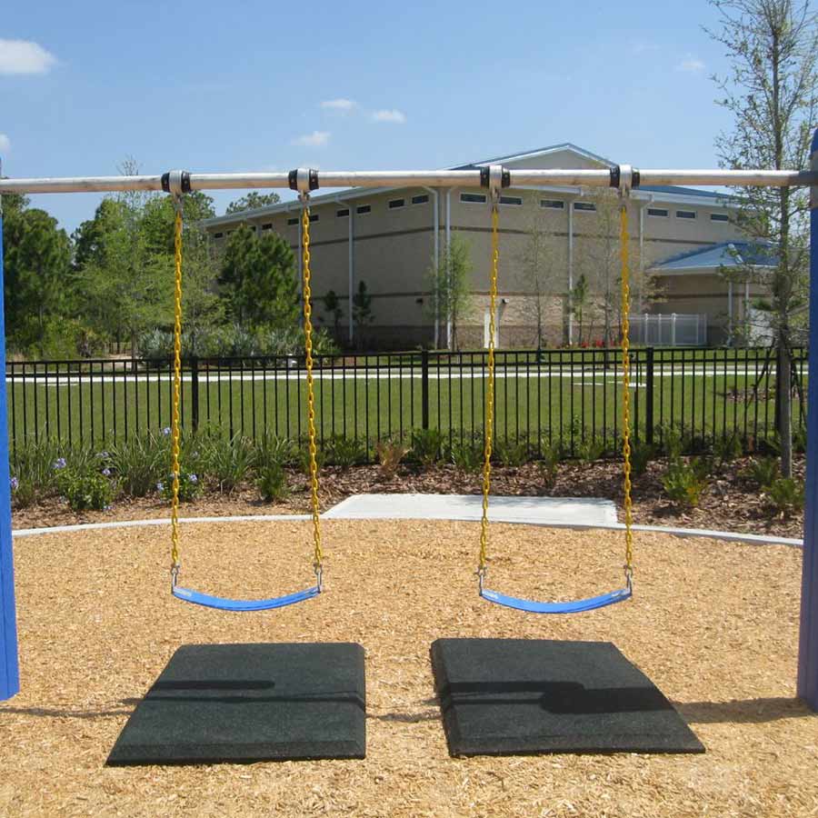Blue Sky Rubber Swing Mats 3 x 5 Ft x 2 Inch playgroung mats showing two swings.