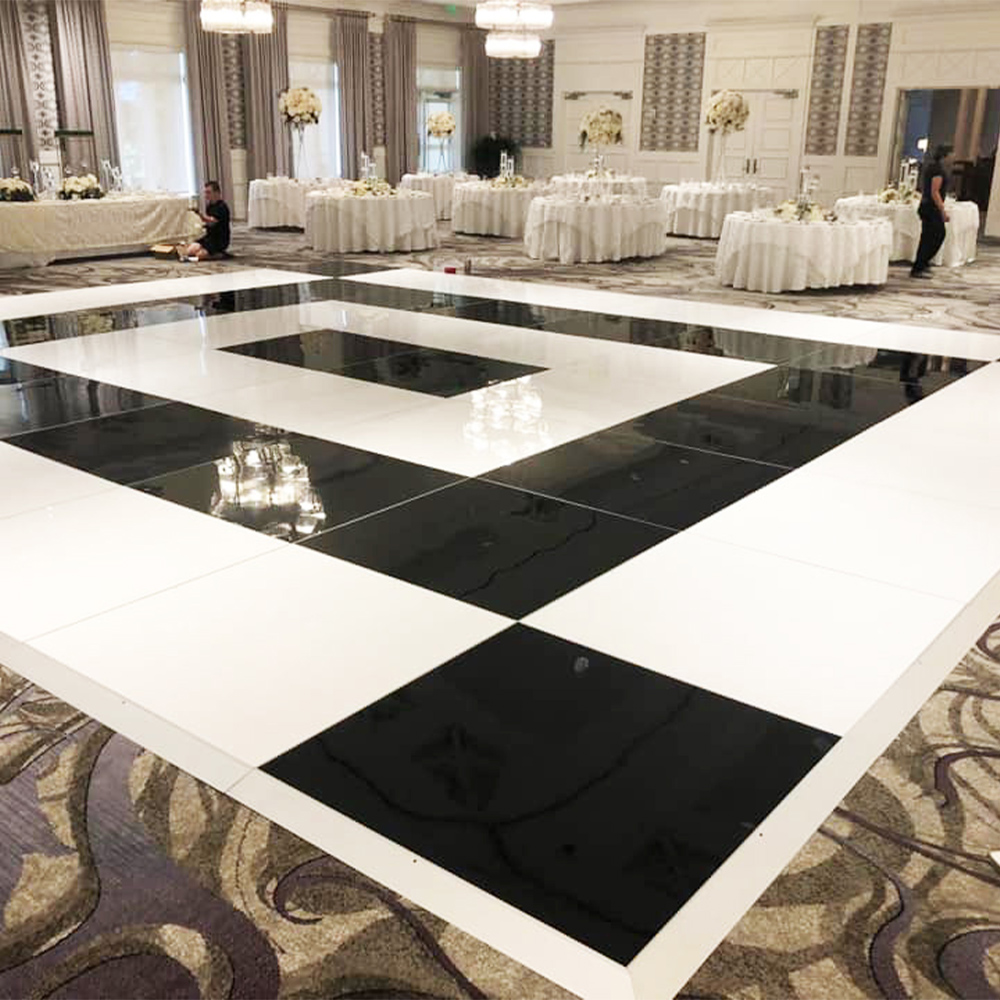 Portable Dance Floor 3x3 Ft Seamless Solid Color Cam Lock 1/2 Inch Dinner Party with Black and White Panels