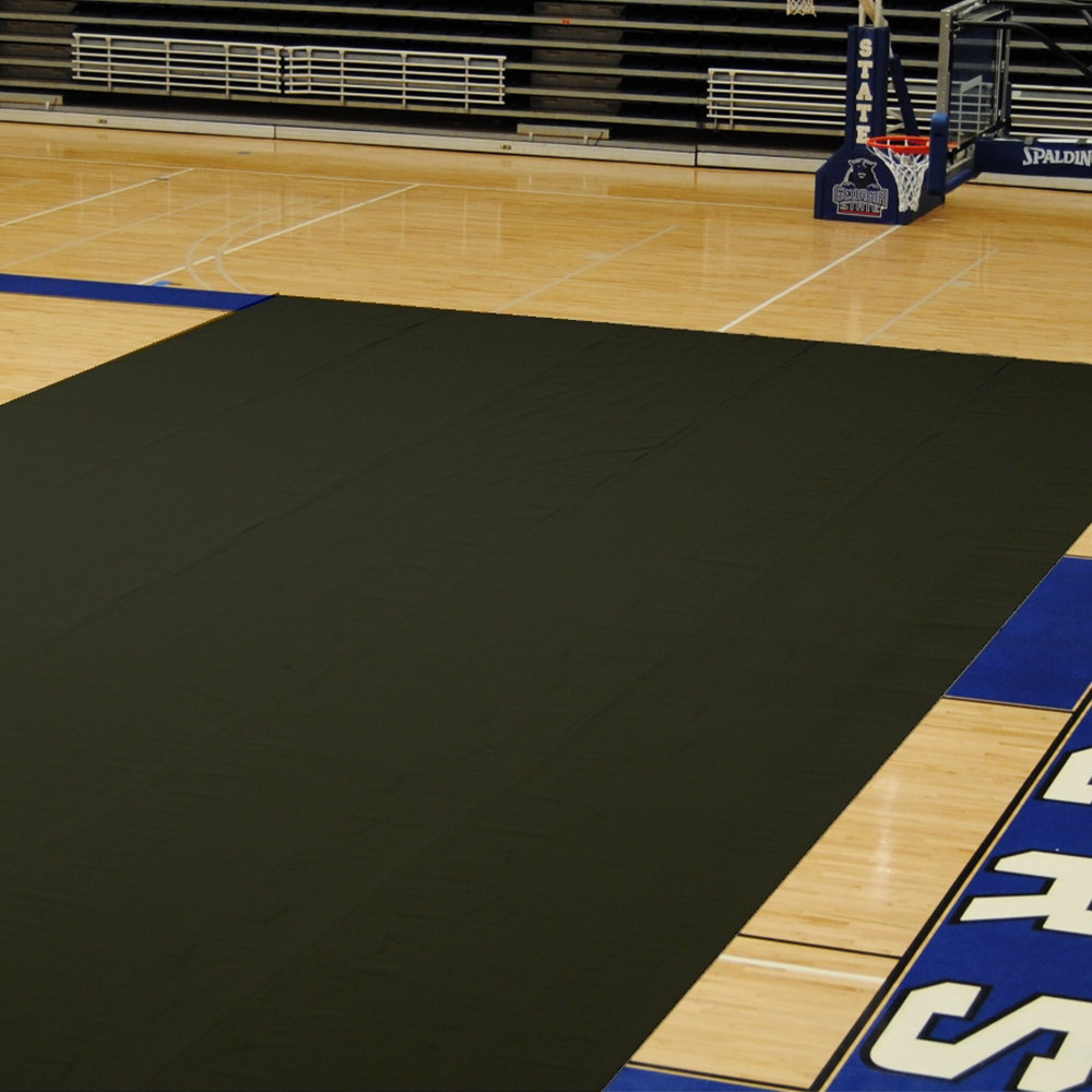 GymPro EcoRoll Carpet Floor Cover 6 Ft. Wide Per SF dark gray rolls on gym floor