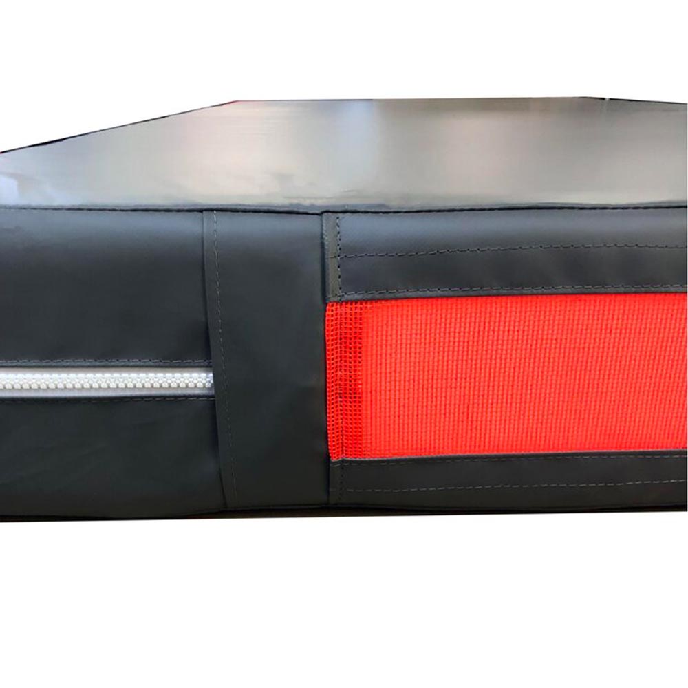 Charcoal and red Safety Landing Mat Non-Folding 8 Inch x 4x8 Ft. side view with zipper