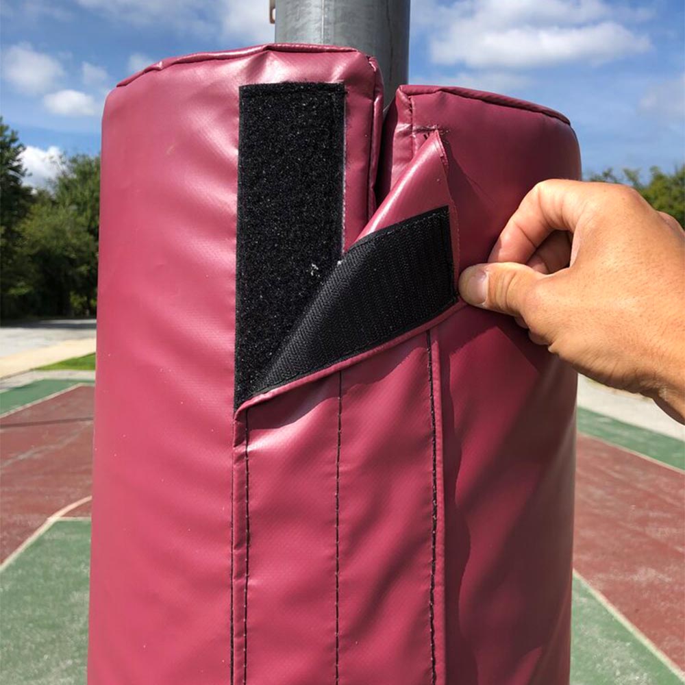 Safety Pole Pad 6 ft x 3 Inch Foam For 4 Inch Diameter Pole Maroon Pad showing Hook and Loop Closure
