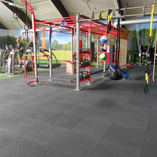 Gym installation of the Sterling Athletic Rubber Tile 1.25 Inch Black