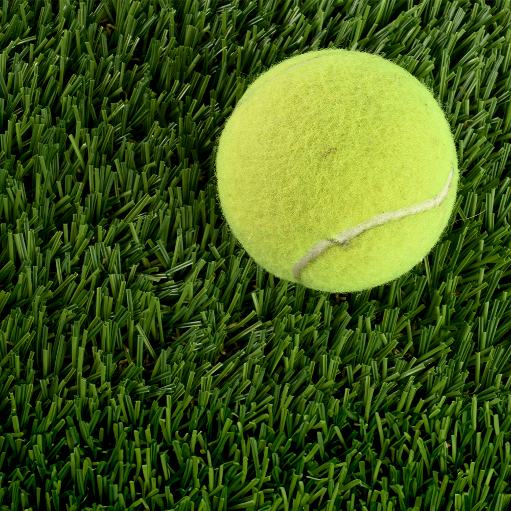Greatmats Choice Pet Turf top view with dog tennis ball