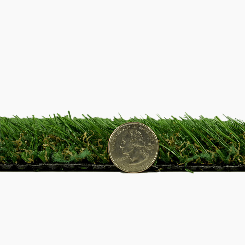 Greatmats Select Pet Turf thickness view with quarter