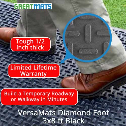 VersaMats Diamond Foot 3x8 ft Black infographics.