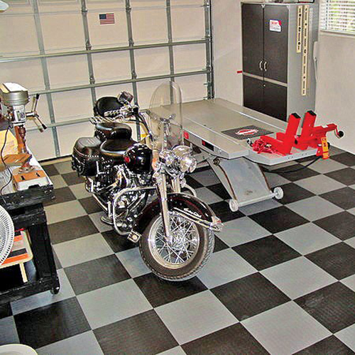 tuff seal garage tiles with motorcycle
