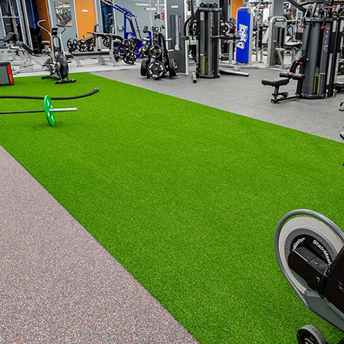 installation of gym turf and rubber flooring in commercial gym