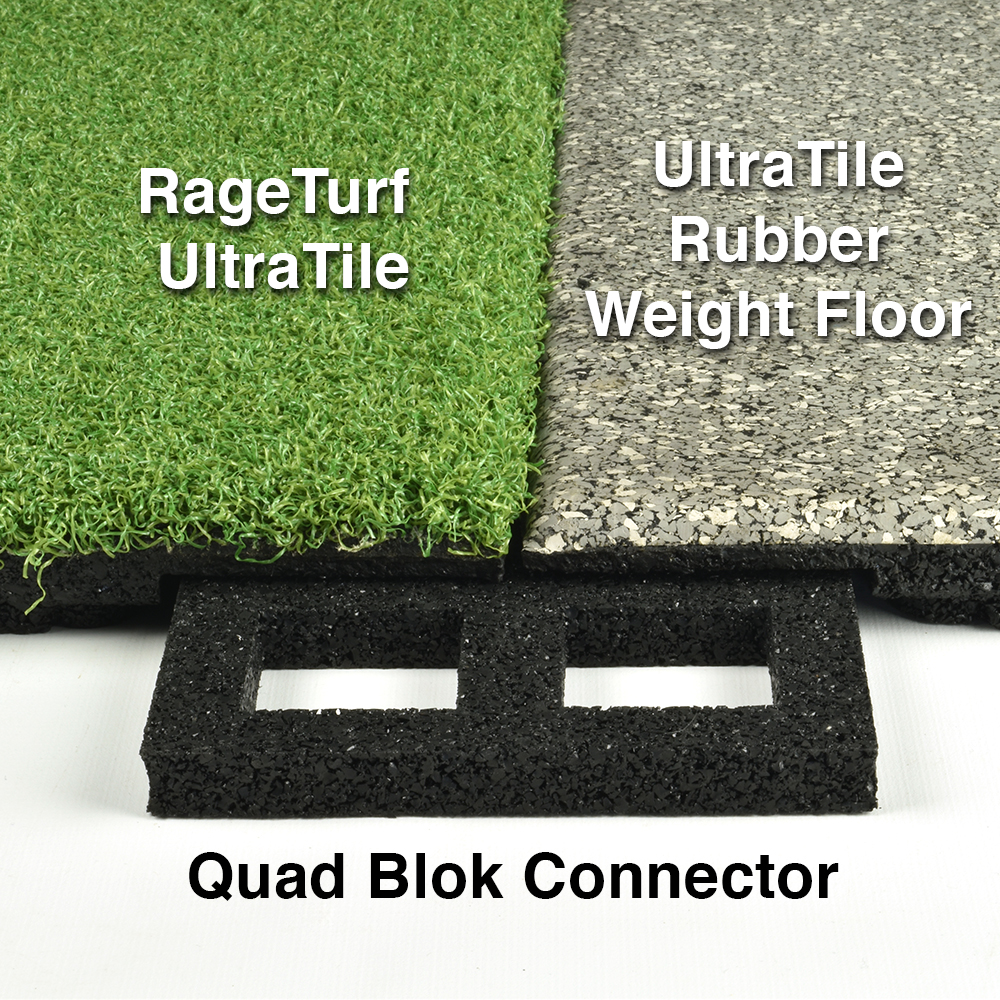 RageTurf UltraTile Connected to UltraTile Premium Rubber Tile with Quad Blok