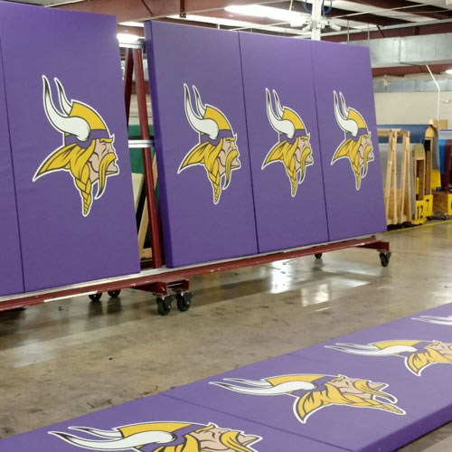 Outdoor Field Wall Padding with Grommets and Graphics 7 ft x 4 ft Vikings.