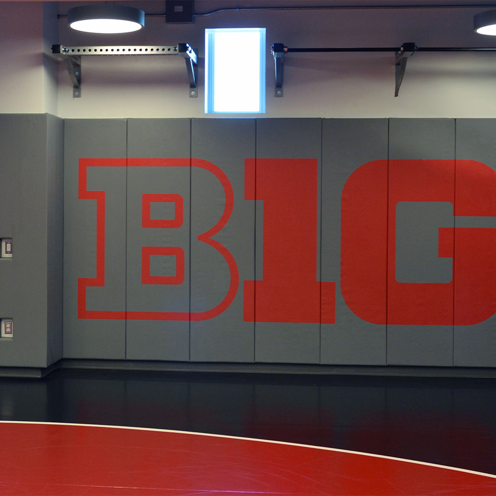 gray wall pads with red B1G logo